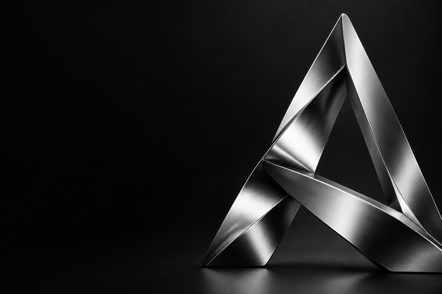 A sculptural chrome Alpha symbol
